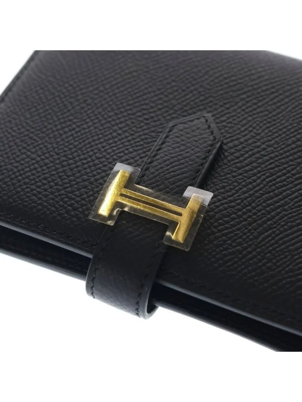 Hermes Bearn Compact Epsom Gold Bifold Wallet Black